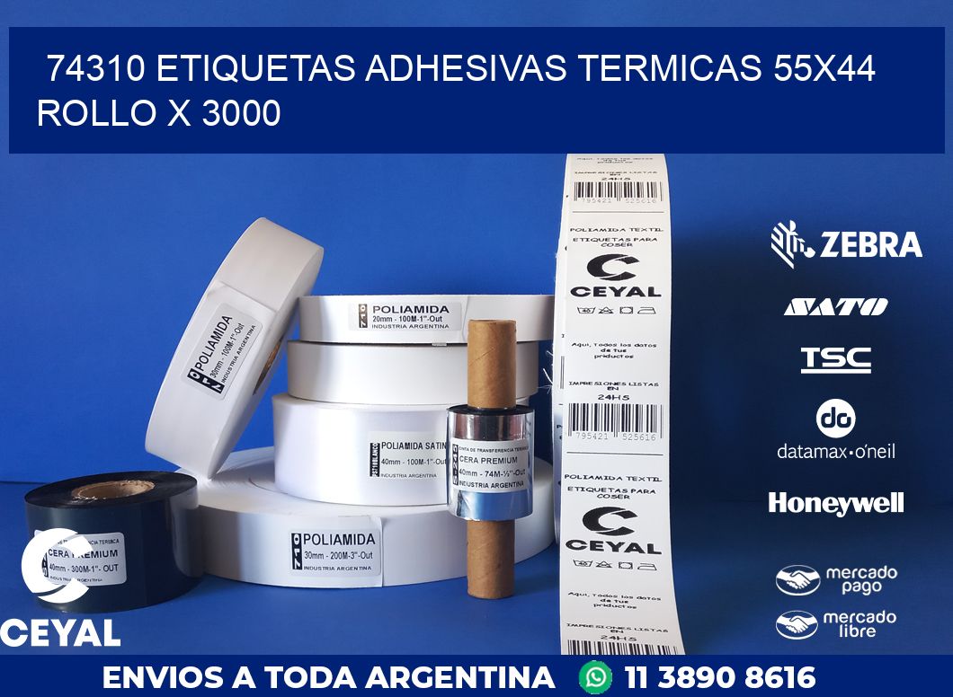 74310 ETIQUETAS ADHESIVAS TERMICAS 55X44 ROLLO X 3000