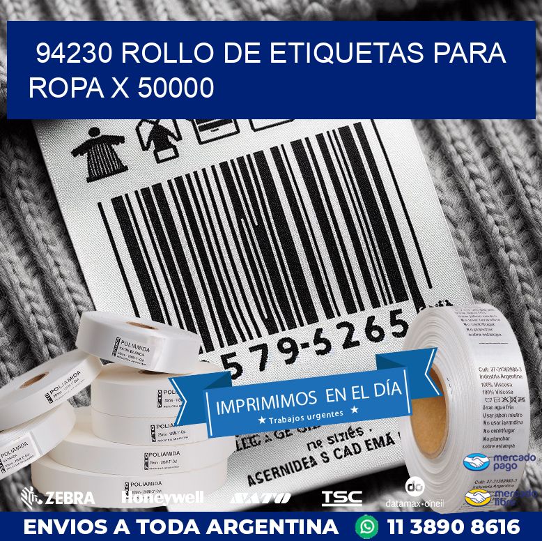 94230 ROLLO DE ETIQUETAS PARA ROPA X 50000