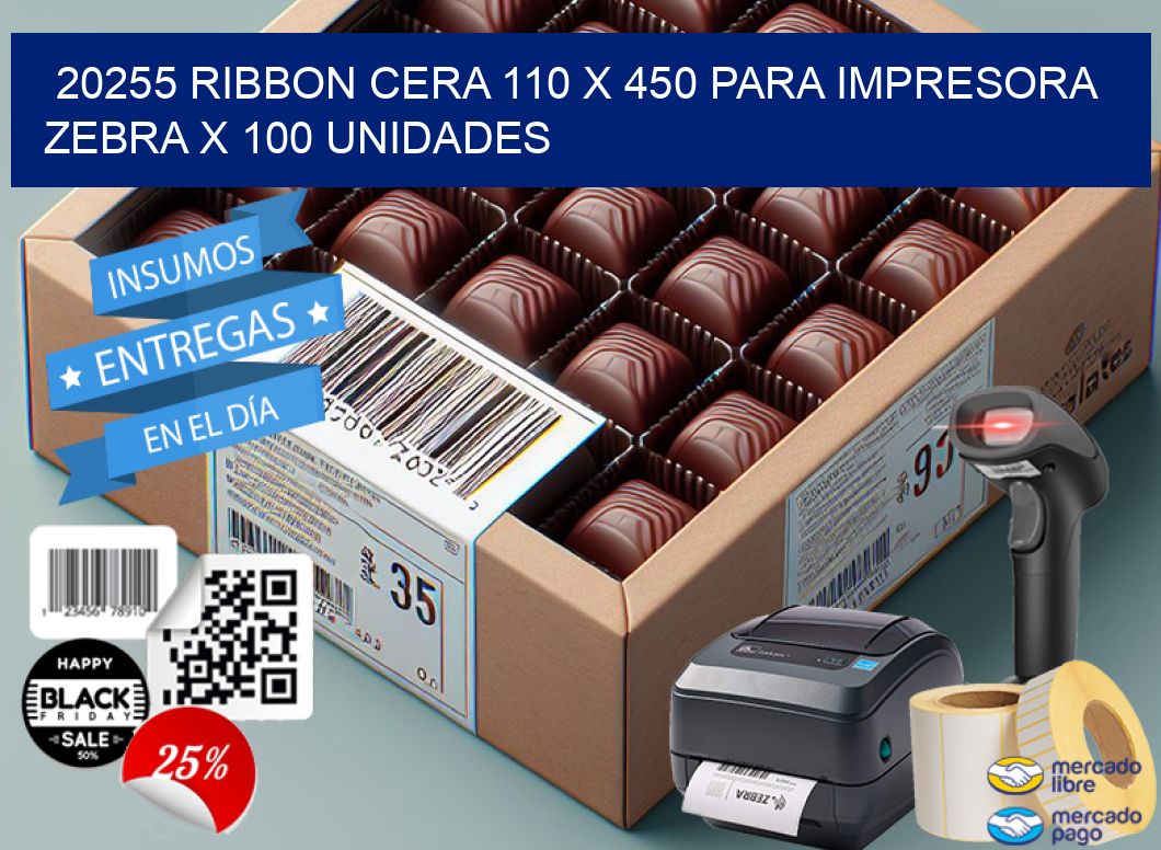 20255 RIBBON CERA 110 X 450 PARA IMPRESORA ZEBRA X 100 UNIDADES