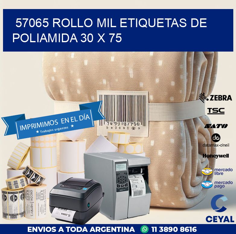 57065 ROLLO MIL ETIQUETAS DE POLIAMIDA 30 X 75