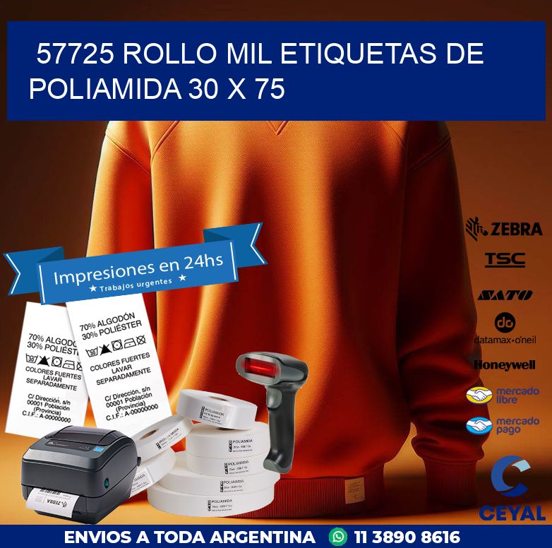 57725 ROLLO MIL ETIQUETAS DE POLIAMIDA 30 X 75
