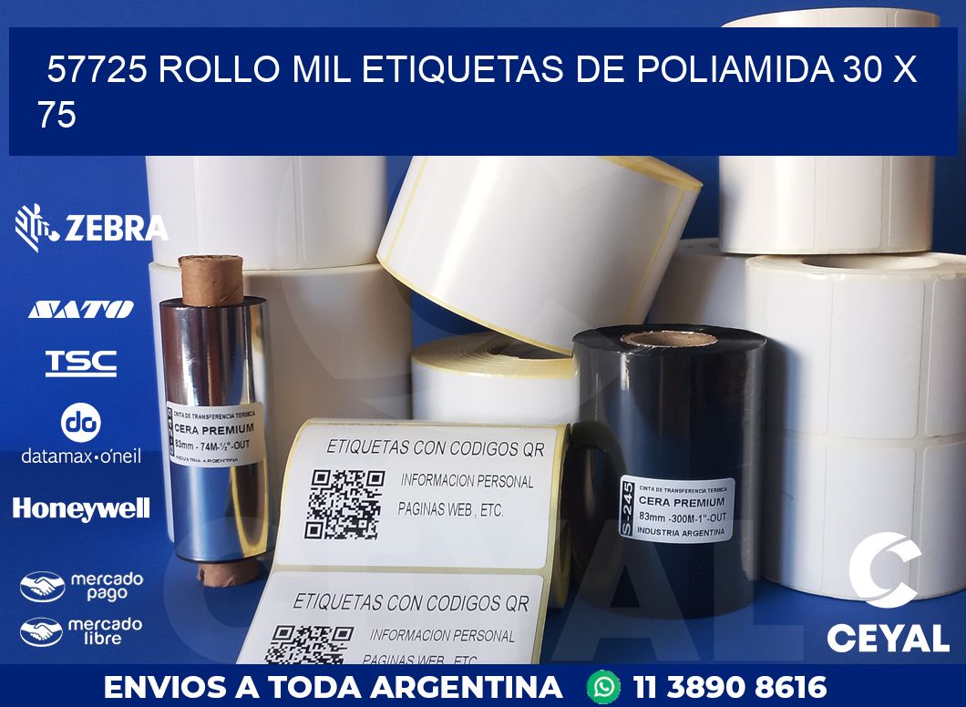 57725 ROLLO MIL ETIQUETAS DE POLIAMIDA 30 X 75