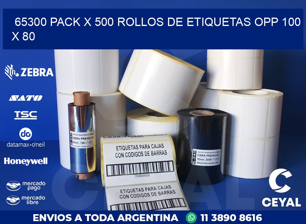 65300 PACK X 500 ROLLOS DE ETIQUETAS OPP 100 X 80