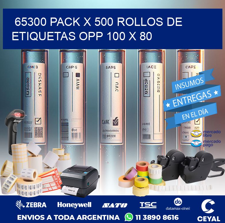 65300 PACK X 500 ROLLOS DE ETIQUETAS OPP 100 X 80