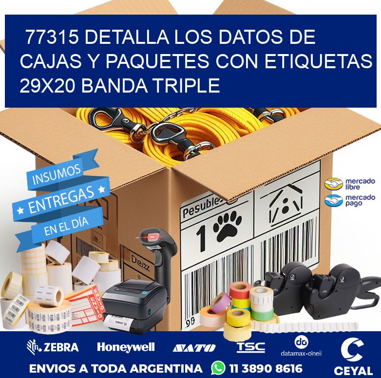 77315 DETALLA LOS DATOS DE CAJAS Y PAQUETES CON ETIQUETAS 29X20 BANDA TRIPLE
