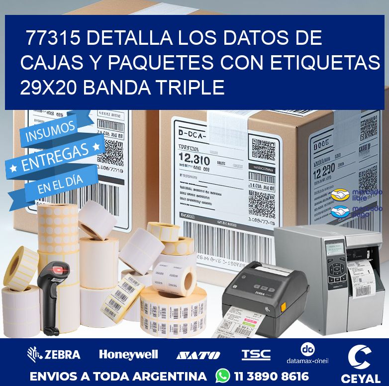 77315 DETALLA LOS DATOS DE CAJAS Y PAQUETES CON ETIQUETAS 29X20 BANDA TRIPLE