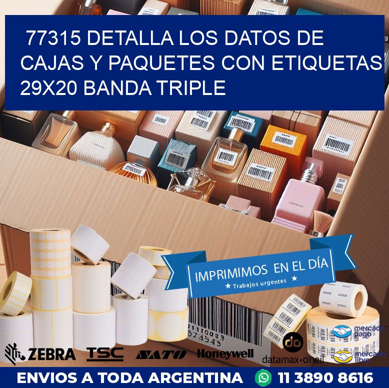 77315 DETALLA LOS DATOS DE CAJAS Y PAQUETES CON ETIQUETAS 29X20 BANDA TRIPLE