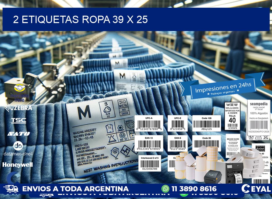 2 ETIQUETAS ROPA 39 x 25