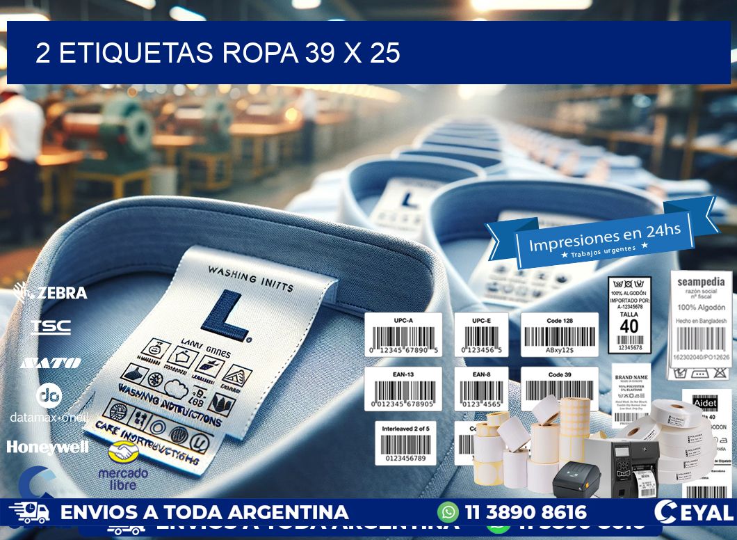 2 ETIQUETAS ROPA 39 x 25