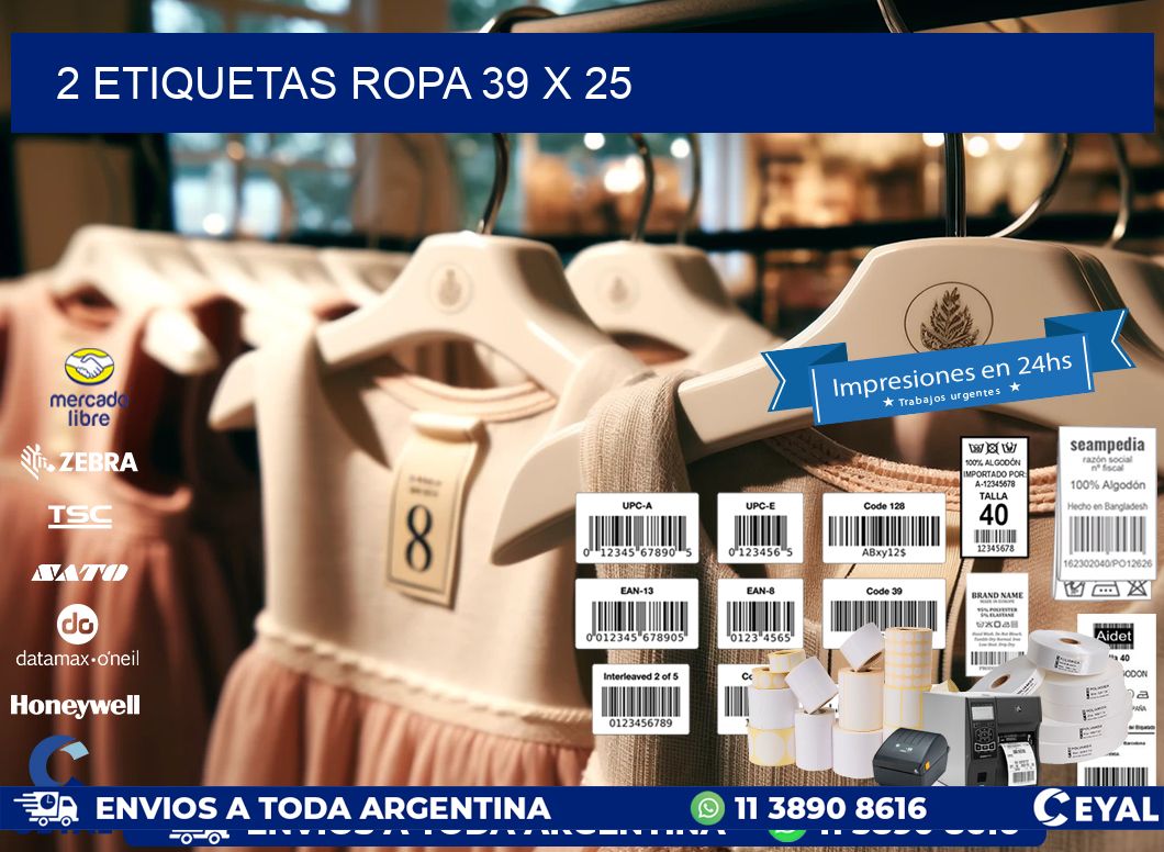 2 ETIQUETAS ROPA 39 x 25