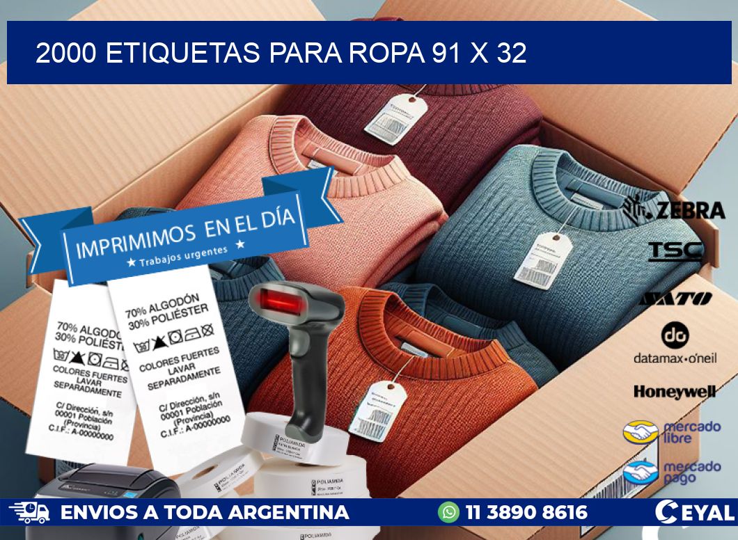 2000 ETIQUETAS PARA ROPA 91 x 32