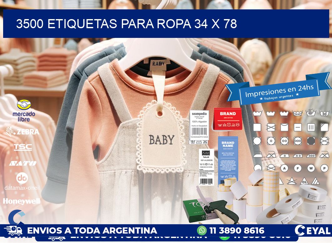 3500 ETIQUETAS PARA ROPA 34 x 78