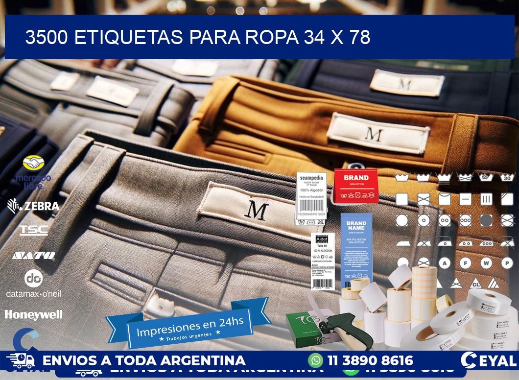 3500 ETIQUETAS PARA ROPA 34 x 78