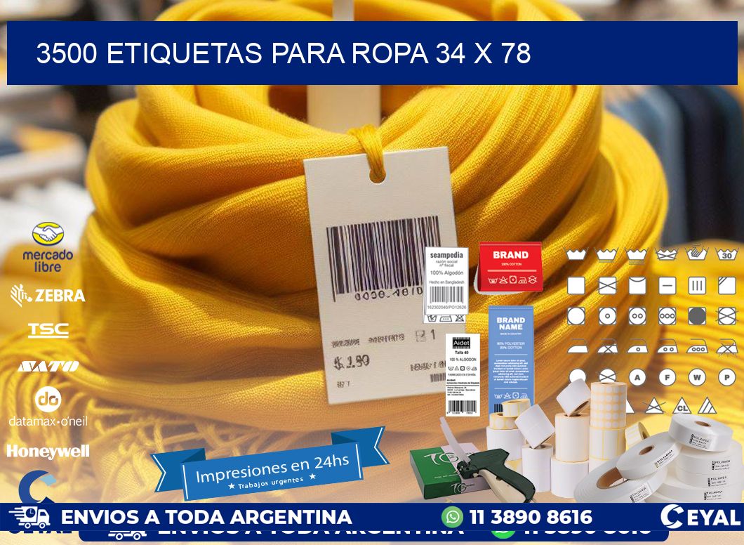 3500 ETIQUETAS PARA ROPA 34 x 78