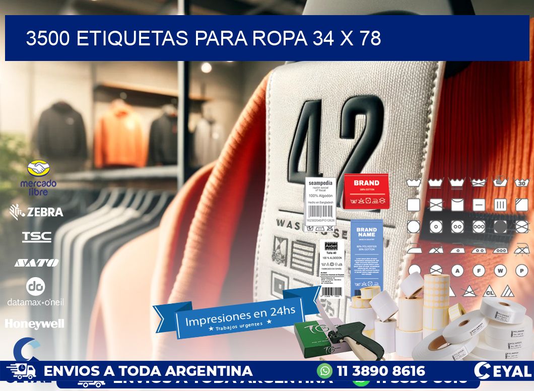 3500 ETIQUETAS PARA ROPA 34 x 78