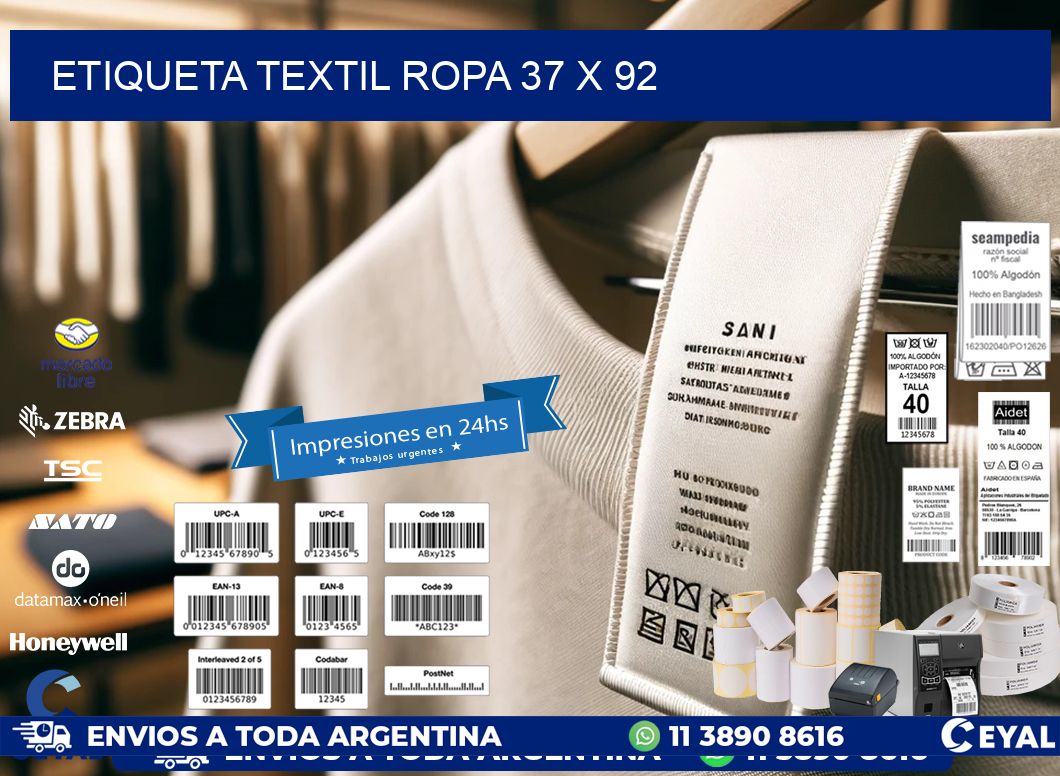 ETIQUETA TEXTIL ROPA 37 x 92