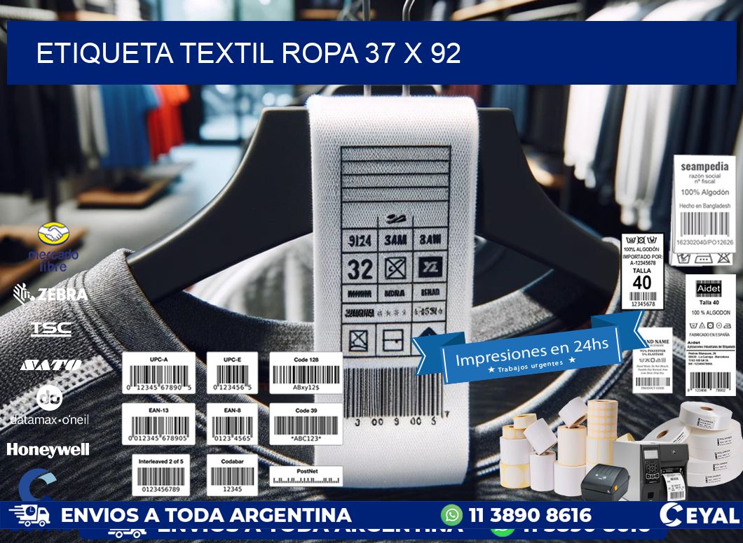ETIQUETA TEXTIL ROPA 37 x 92