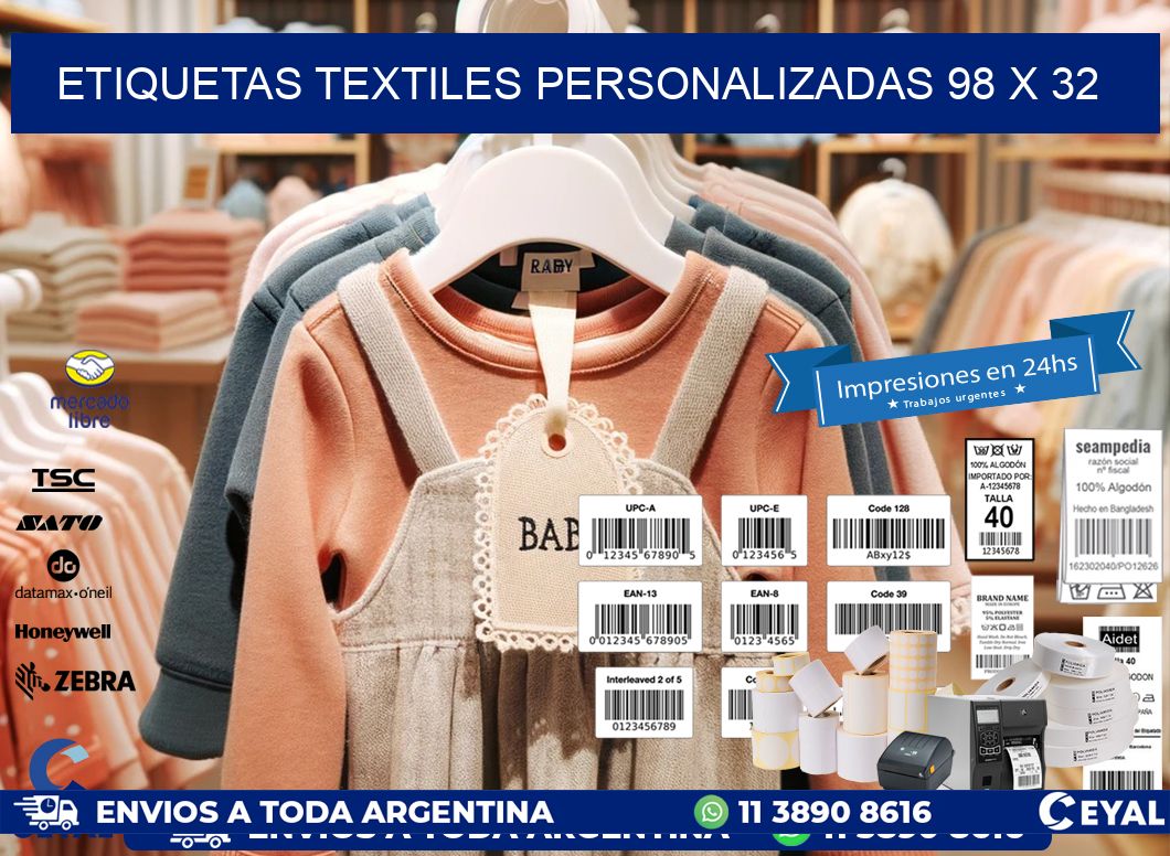 ETIQUETAS TEXTILES PERSONALIZADAS 98 x 32