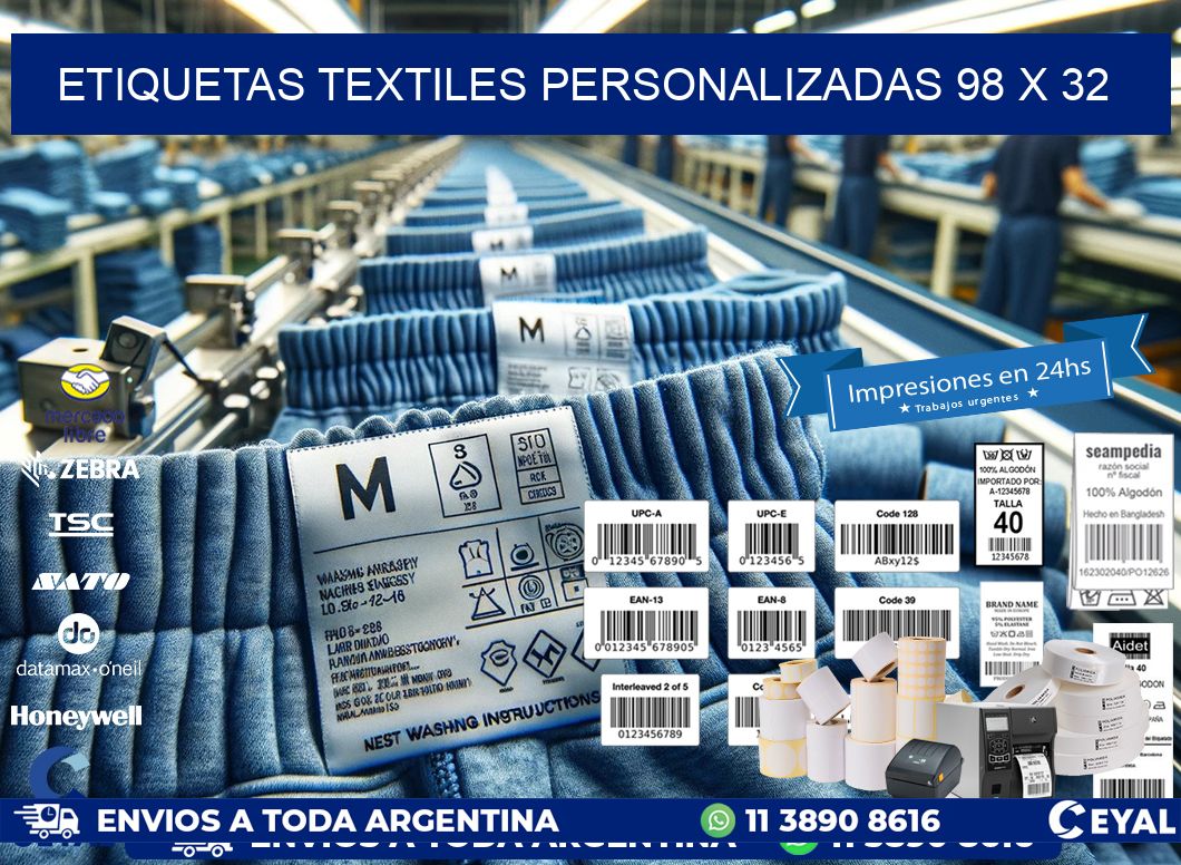 ETIQUETAS TEXTILES PERSONALIZADAS 98 x 32