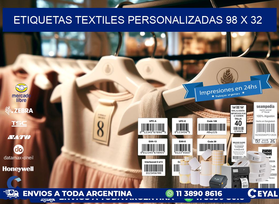 ETIQUETAS TEXTILES PERSONALIZADAS 98 x 32