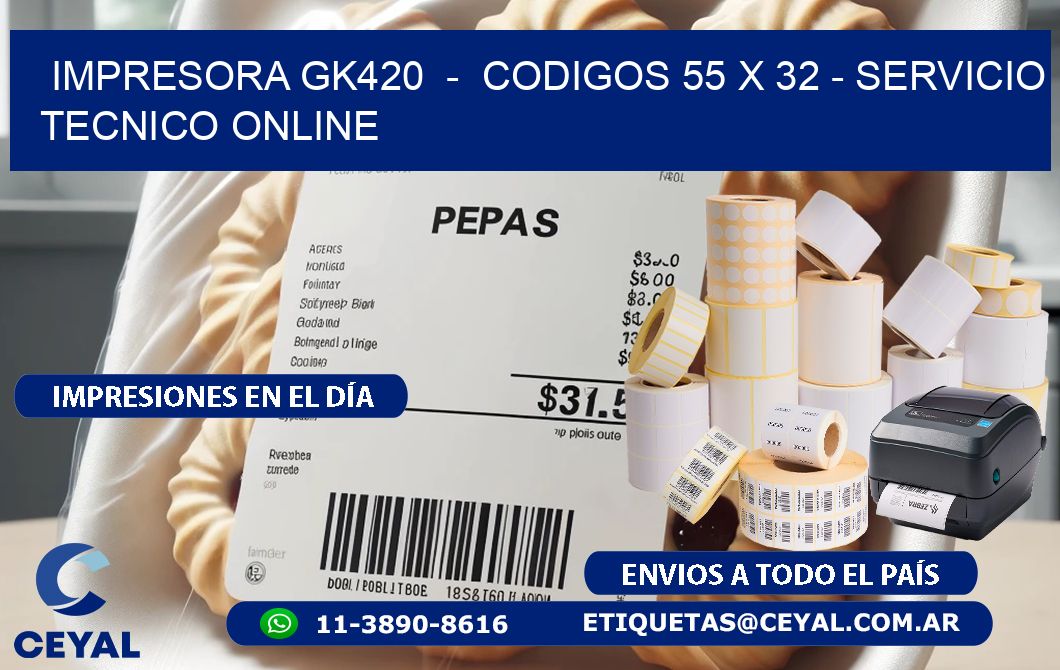 IMPRESORA GK420  -  CODIGOS 55 x 32 - SERVICIO TECNICO ONLINE