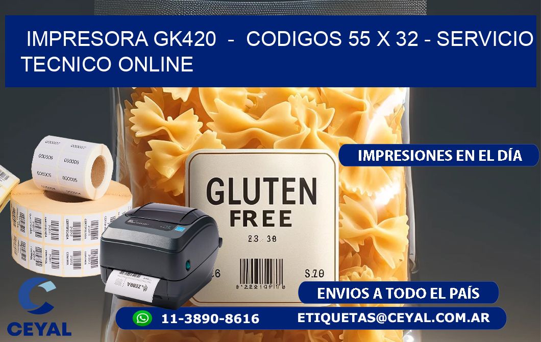 IMPRESORA GK420  -  CODIGOS 55 x 32 - SERVICIO TECNICO ONLINE