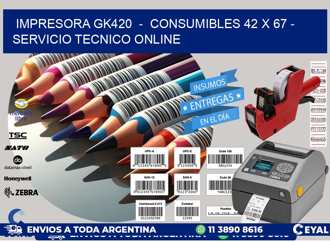 IMPRESORA GK420 - CONSUMIBLES 42 x 67 - SERVICIO TECNICO ONLINE