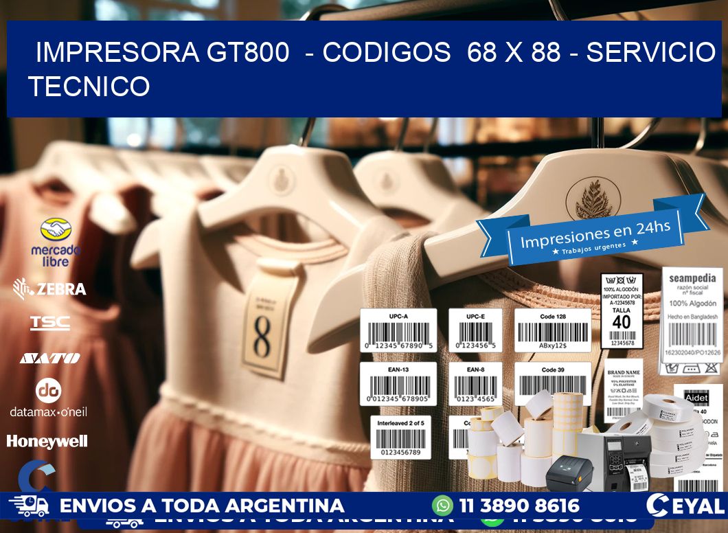 IMPRESORA GT800 - CODIGOS 68 x 88 - SERVICIO TECNICO