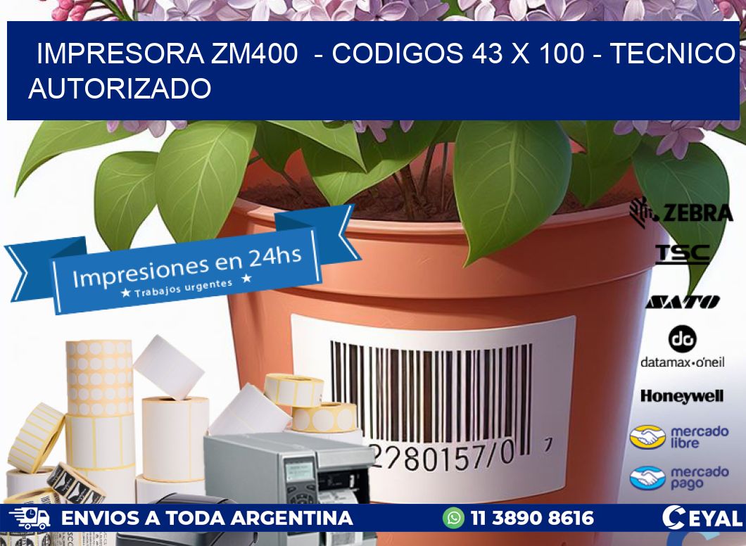IMPRESORA ZM400  – CODIGOS 43 x 100 – TECNICO AUTORIZADO