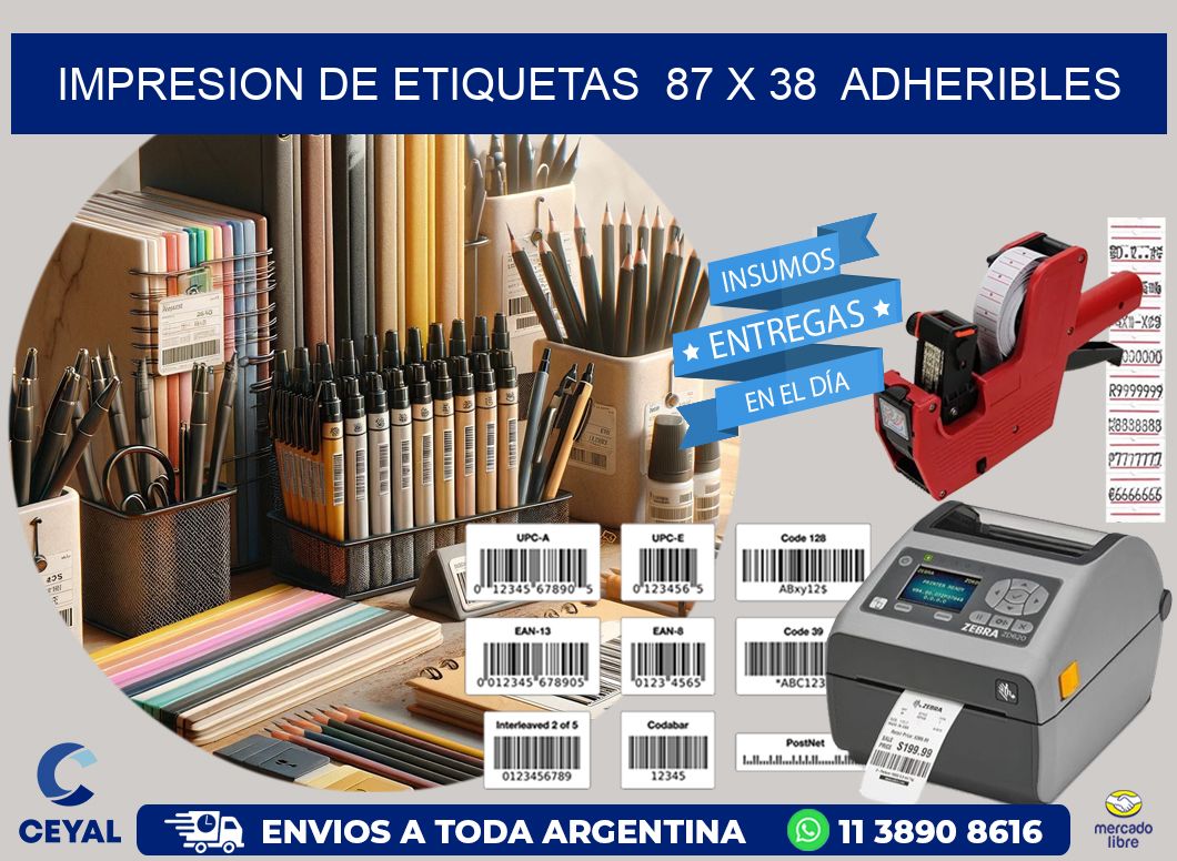 impresion de etiquetas 87 x 38 adheribles