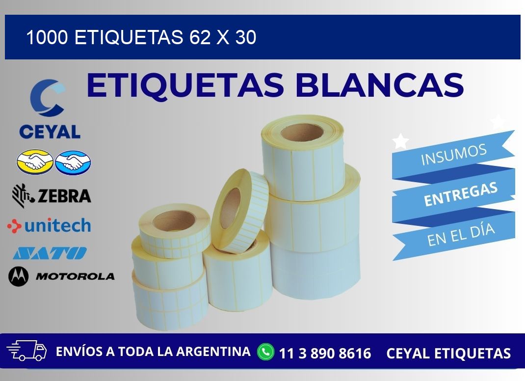 1000 ETIQUETAS 62 x 30