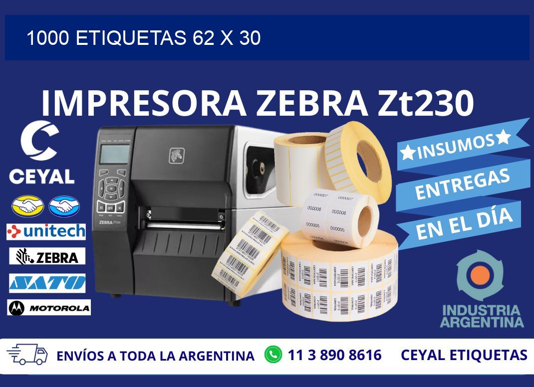 1000 ETIQUETAS 62 x 30