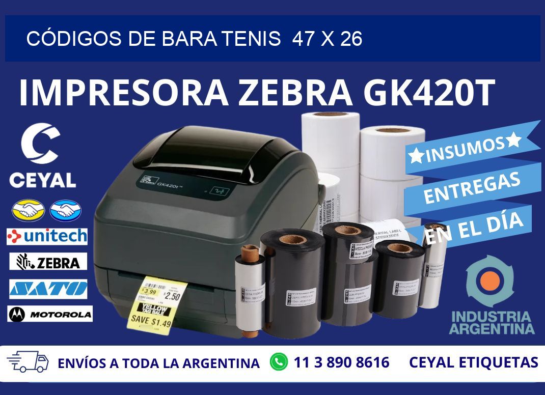 CÓDIGOS DE BARA TENIS 47 x 26