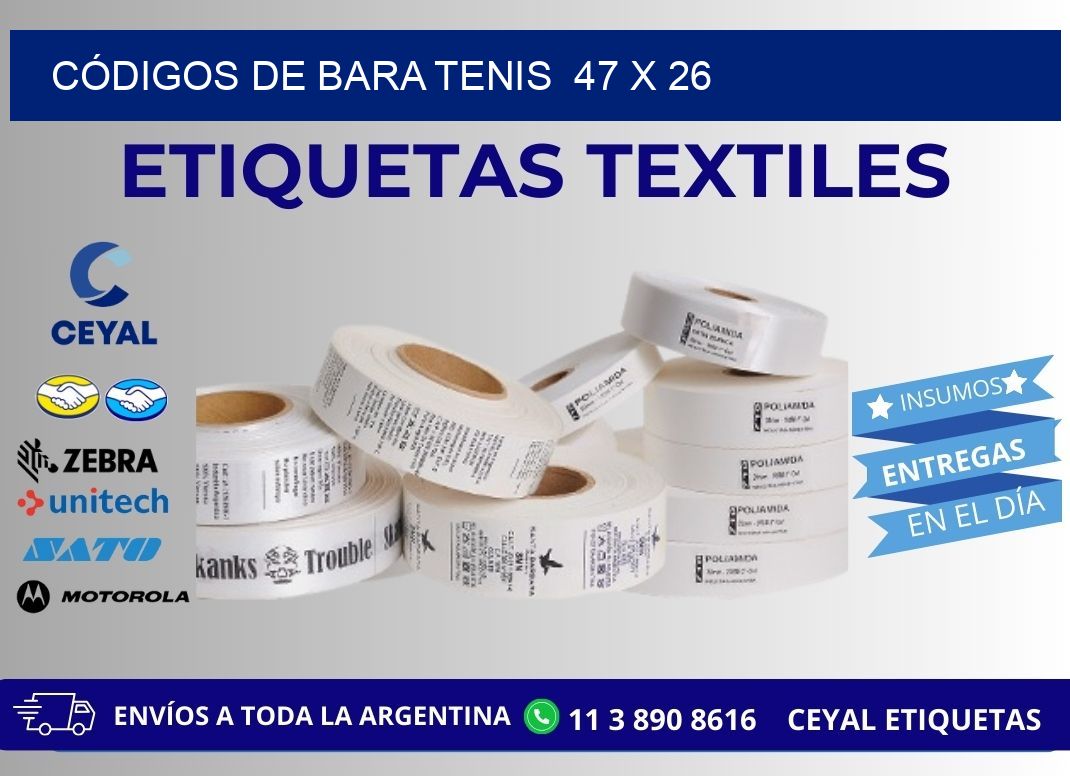 CÓDIGOS DE BARA TENIS 47 x 26