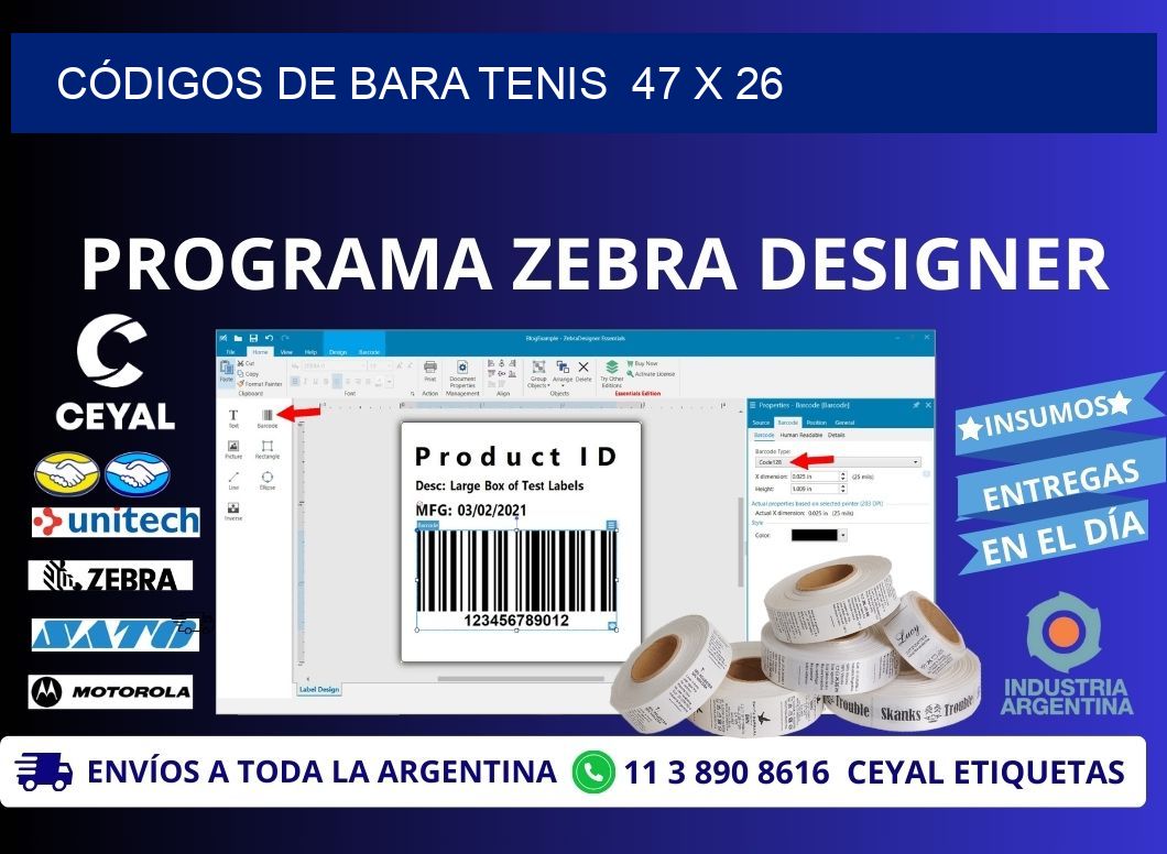 CÓDIGOS DE BARA TENIS 47 x 26