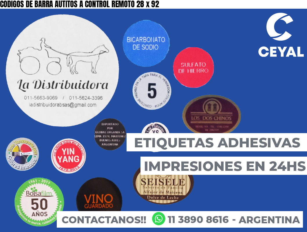 CODIGOS DE BARRA AUTITOS A CONTROL REMOTO 28 x 92