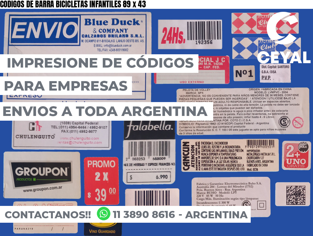CODIGOS DE BARRA BICICLETAS INFANTILES 89 x 43
