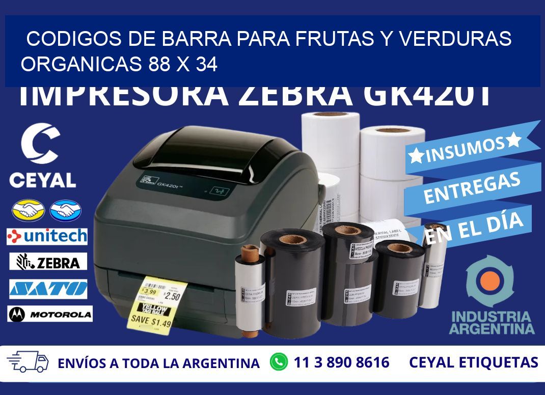 CODIGOS DE BARRA PARA FRUTAS Y VERDURAS ORGANICAS 88 x 34