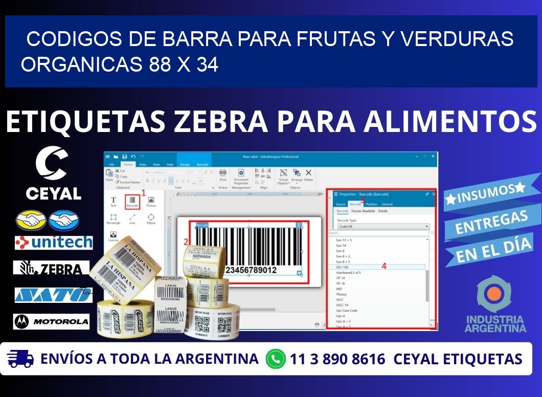CODIGOS DE BARRA PARA FRUTAS Y VERDURAS ORGANICAS 88 x 34