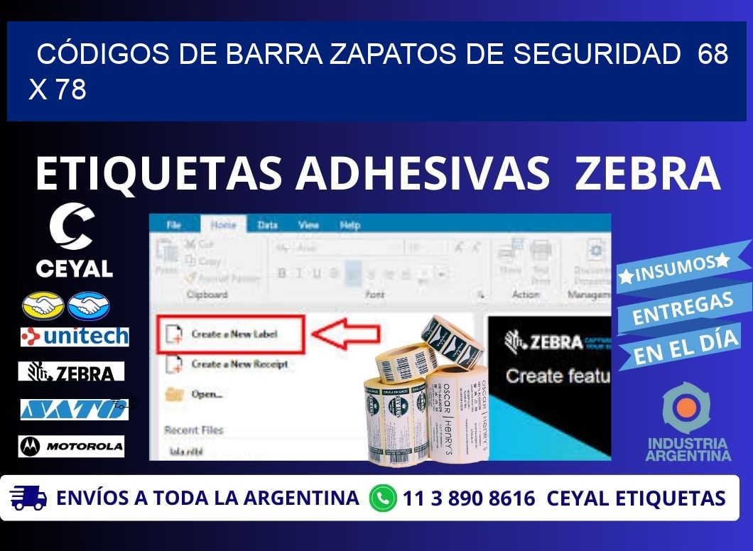 CÓDIGOS DE BARRA ZAPATOS DE SEGURIDAD 68 x 78