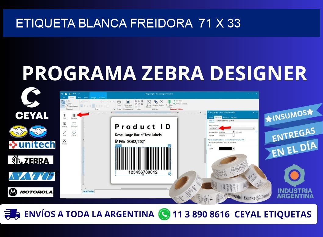 ETIQUETA BLANCA FREIDORA 71 x 33