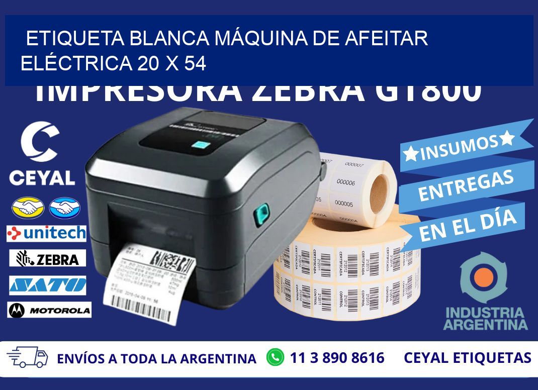 ETIQUETA BLANCA MÁQUINA DE AFEITAR ELÉCTRICA 20 x 54