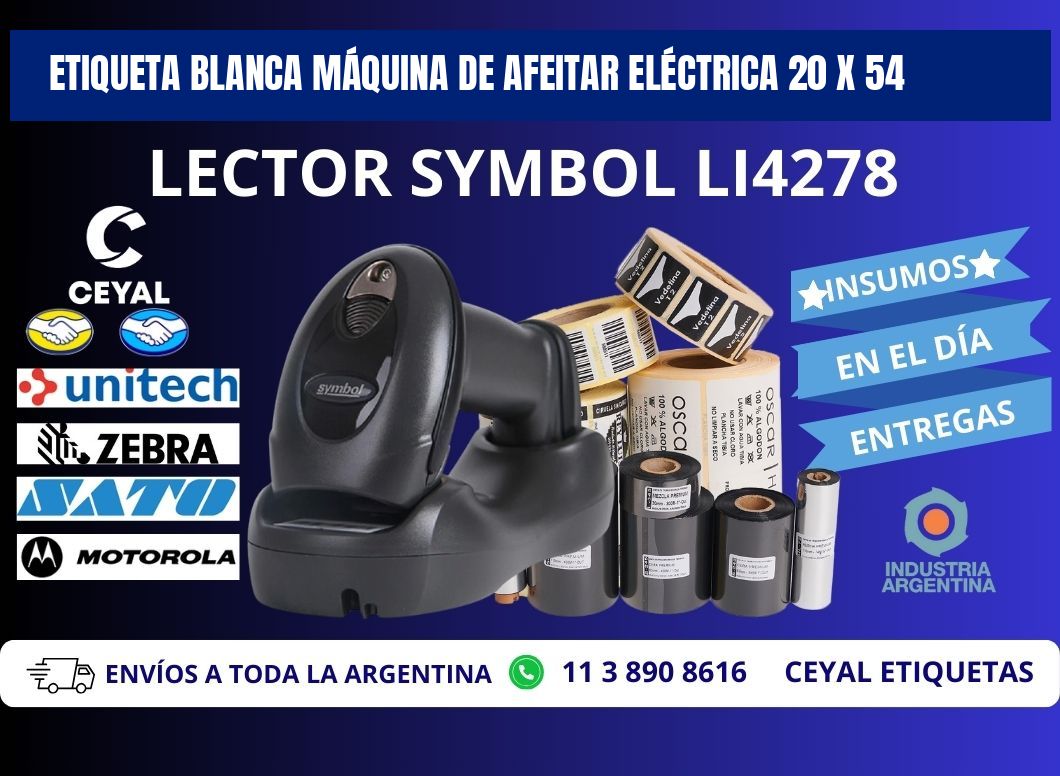 ETIQUETA BLANCA MÁQUINA DE AFEITAR ELÉCTRICA 20 x 54