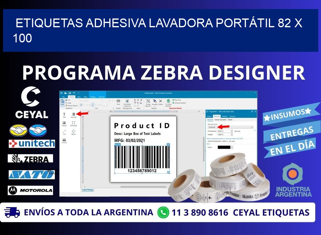 ETIQUETAS ADHESIVA LAVADORA PORTÁTIL 82 x 100