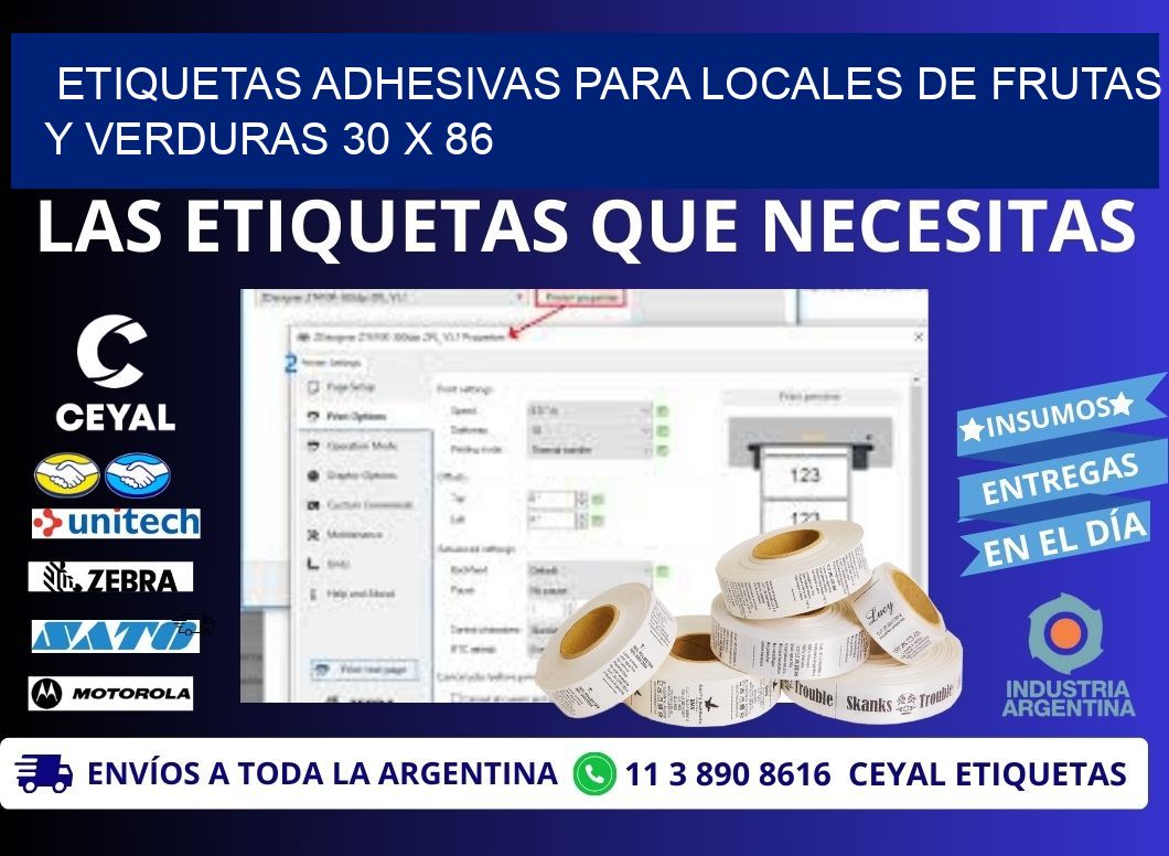 ETIQUETAS ADHESIVAS PARA LOCALES DE FRUTAS Y VERDURAS 30 x 86