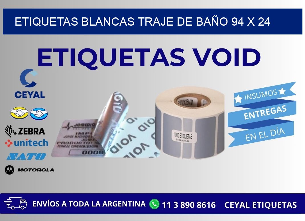 ETIQUETAS BLANCAS TRAJE DE BAÑO 94 x 24