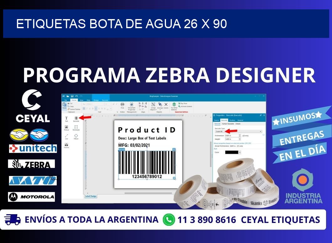 ETIQUETAS BOTA DE AGUA 26 x 90