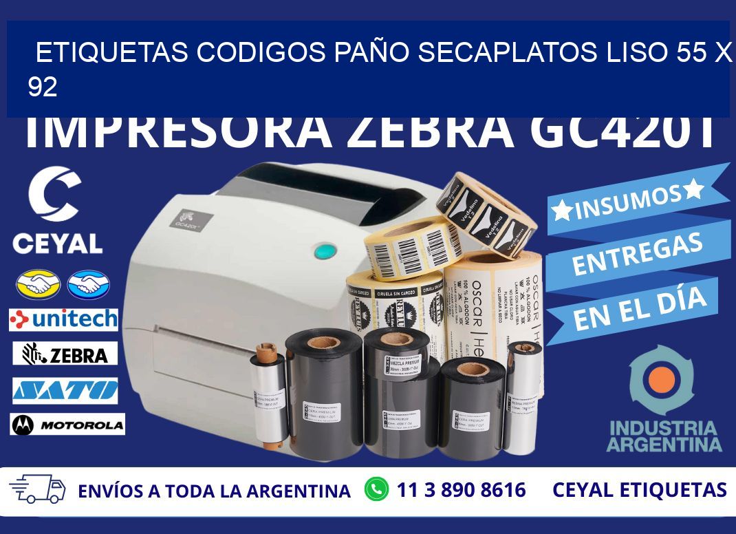 ETIQUETAS CODIGOS PAÑO SECAPLATOS LISO 55 x 92