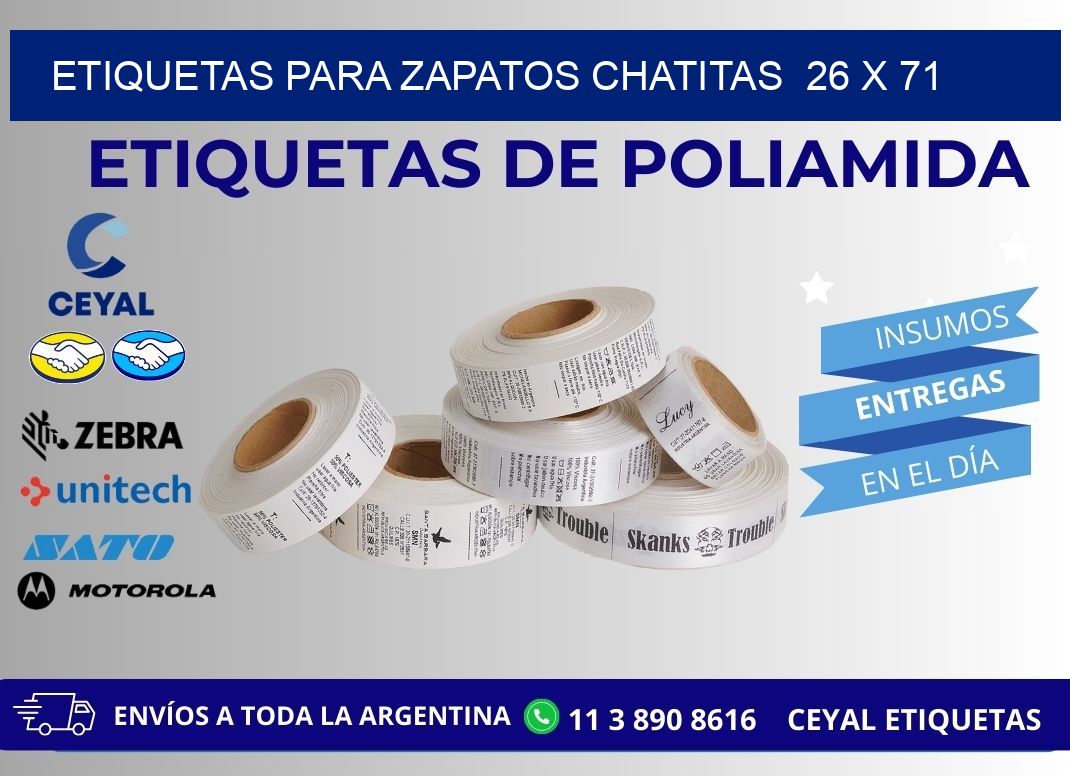 ETIQUETAS PARA ZAPATOS CHATITAS  26 x 71