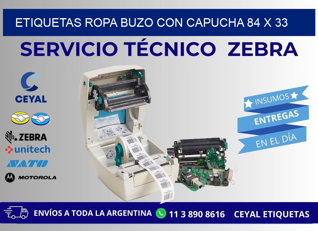 ETIQUETAS ROPA BUZO CON CAPUCHA 84 x 33